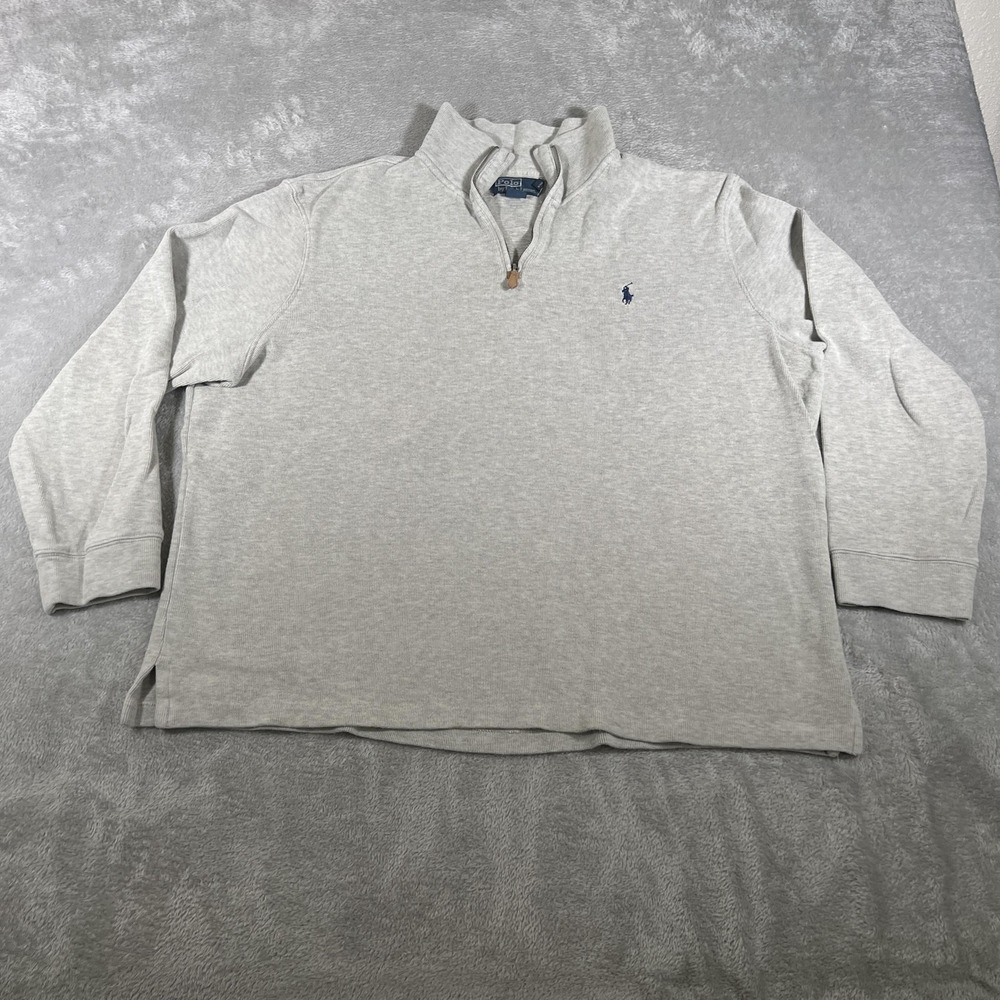 Polo Ralph Lauren Sweater Mens 2XL Gray Quarter Zip Mockneck Pullover Pony Logo